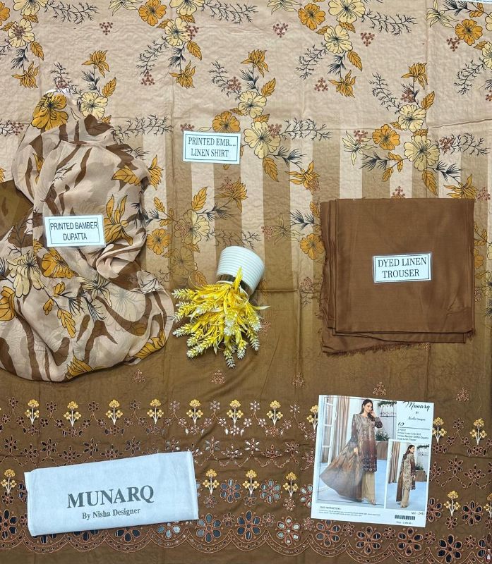 3 Pcs Women's Unstitched Printed Embroidered Suit #Design 10