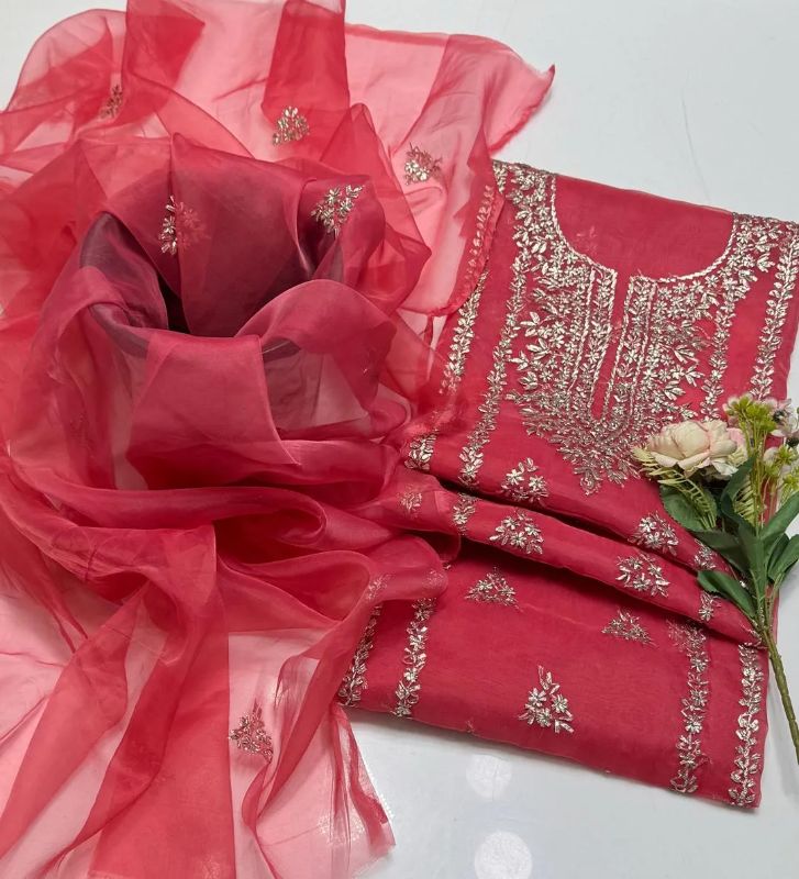 2 PC Hand Embroidered Organza Unstitched Suit #Design No 5