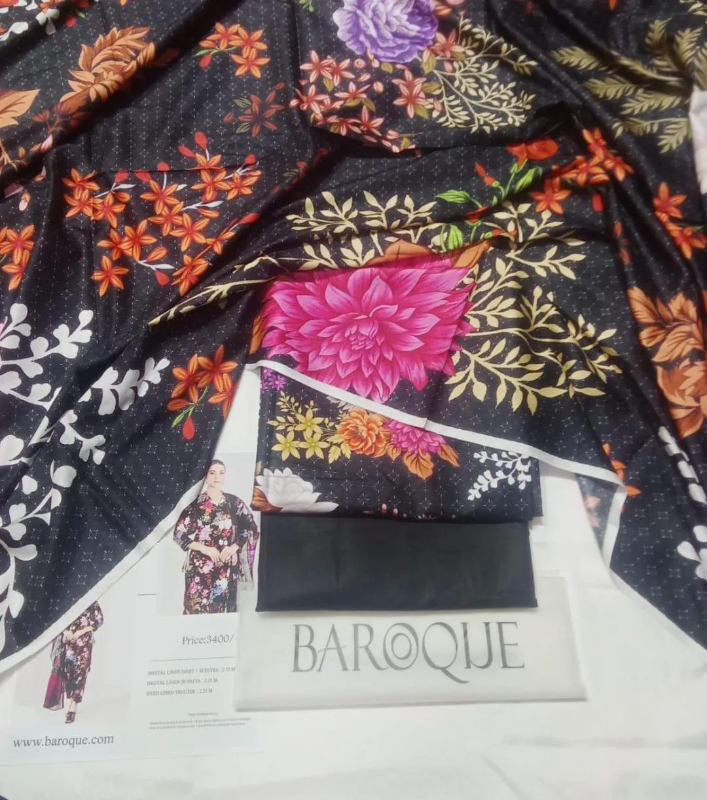 3 Pcs Women's Unstitched Digital Print Suit #Article No 18