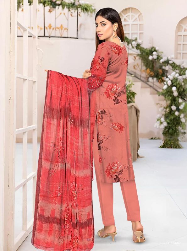 3 Pcs Women's Unstitched Printed Embroidered Suit #Design 02