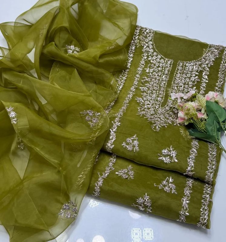 2 PC Hand Embroidered Organza Unstitched Suit #Design No 2