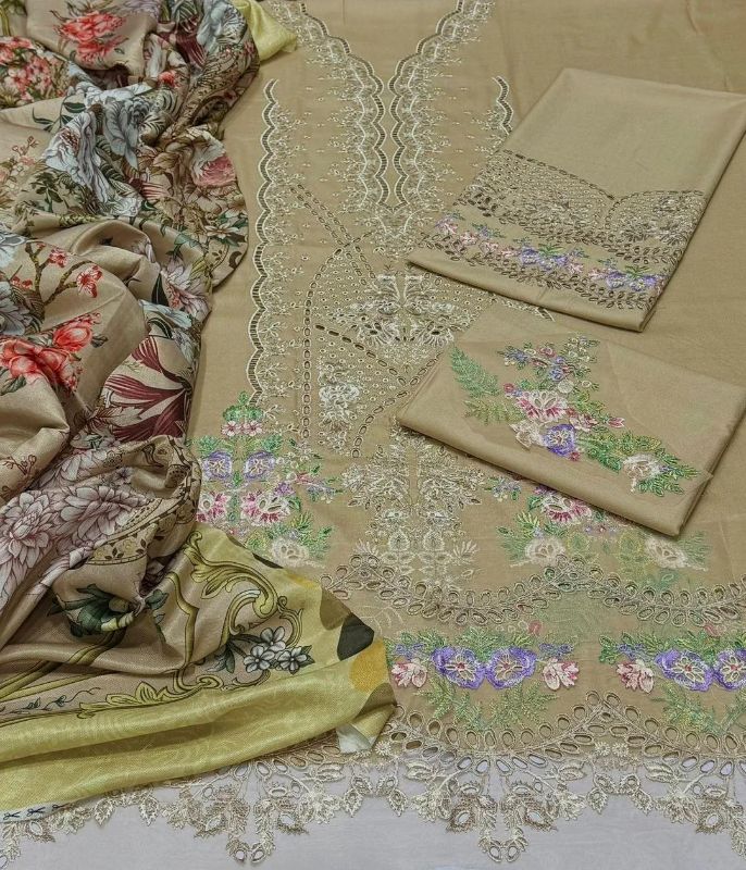 4 PC Chikankari Embroidered Women's Unstitched Suit