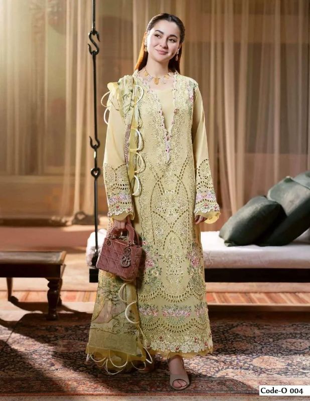 4 PC Chikankari Embroidered Women's Unstitched Suit