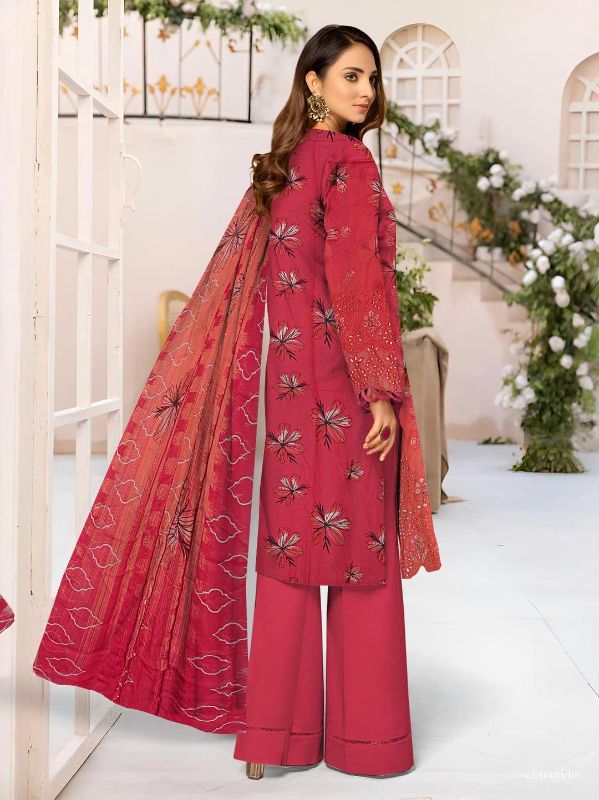 3 Pcs Women's Unstitched Printed Embroidered Suit #Design 08