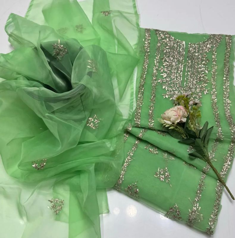 2 PC Hand Embroidered Organza Unstitched Suit #Design No 8