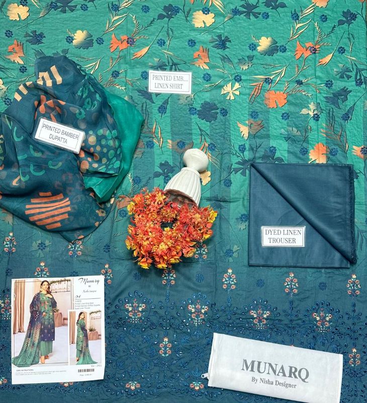 3 Pcs Women's Unstitched Printed Embroidered Suit #Design 04