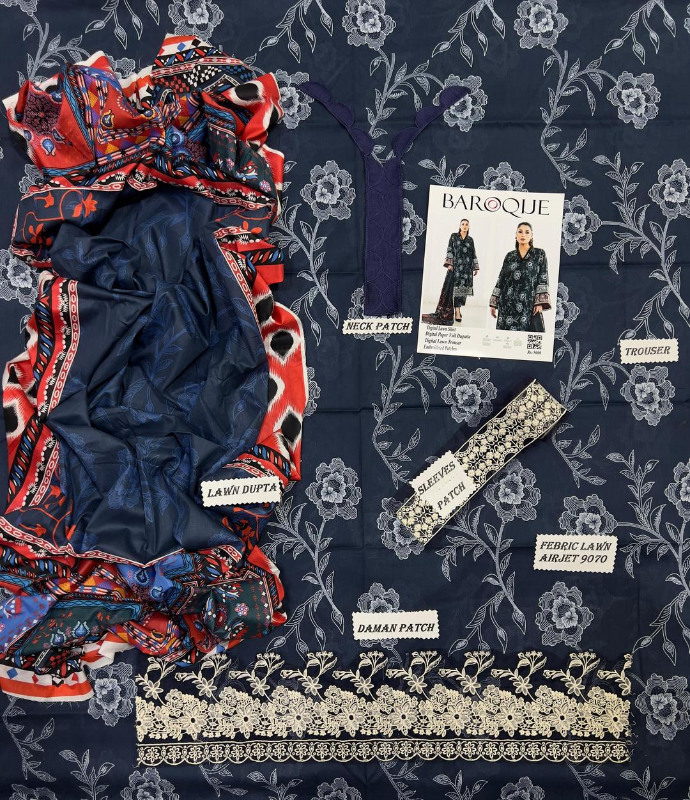 3 Pcs Women's Unstitched Digital Print Suit #Article No 33