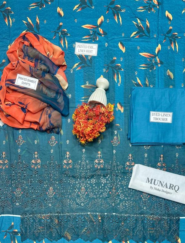 3 Pcs Women's Unstitched Printed Embroidered Suit #Design 06