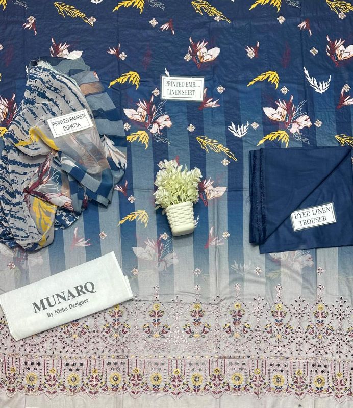 3 Pcs Women's Unstitched Printed Embroidered Suit #Design 03