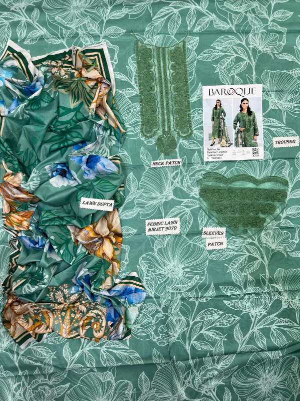 3 Pcs Women's Unstitched Digital Print Suit #Article No 32