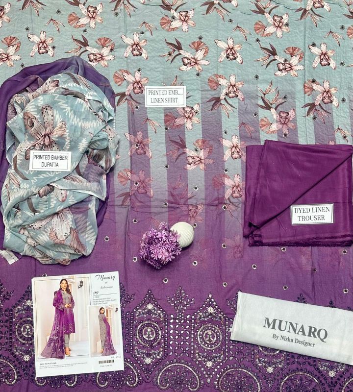 3 Pcs Women's Unstitched Printed Embroidered Suit #Design 09