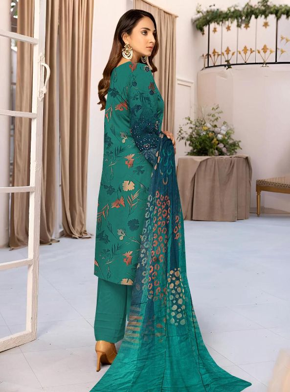 3 Pcs Women's Unstitched Printed Embroidered Suit #Design 04