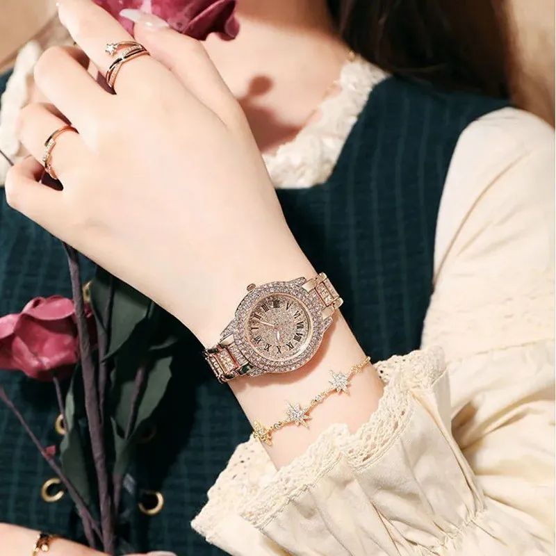 Cross-border foreign trade new full body rhinestone watch women's starry sky steel chain watch fashionable temperament small dial watch women