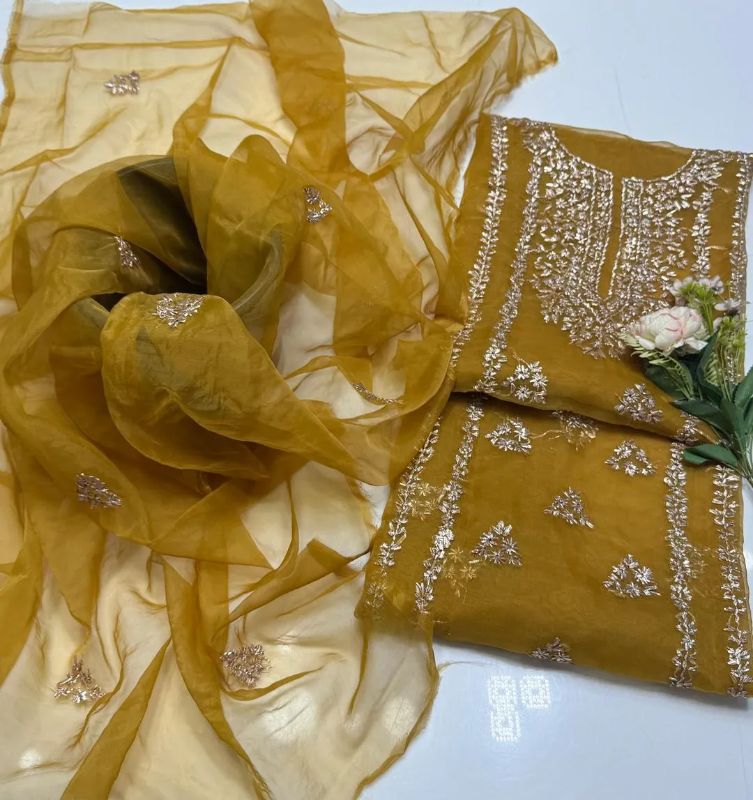 2 PC Hand Embroidered Organza Unstitched Suit #Design No 11