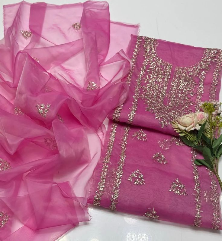 2 PC Hand Embroidered Organza Unstitched Suit #Design No 16