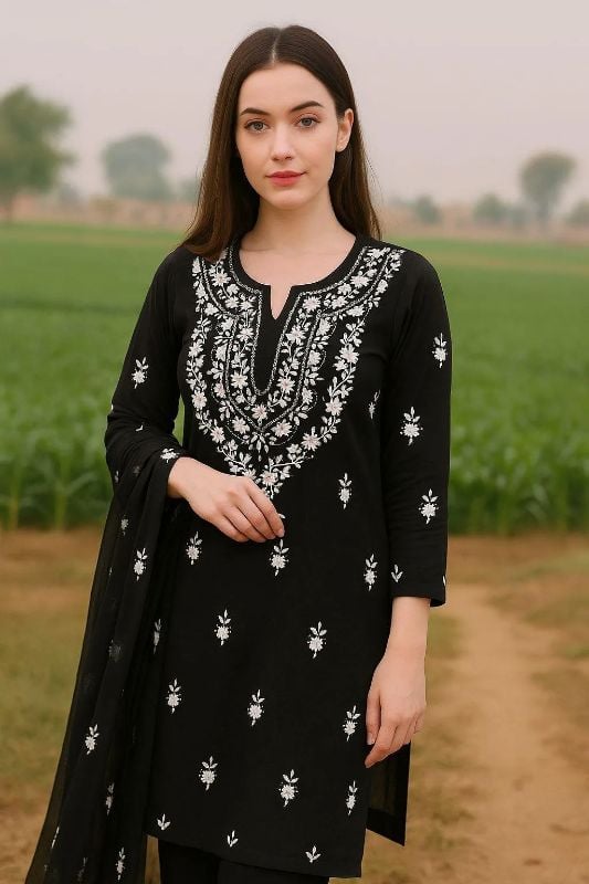 2 PC Embroidered Hand Work Shiffon Unstitched Suit #Design No 7