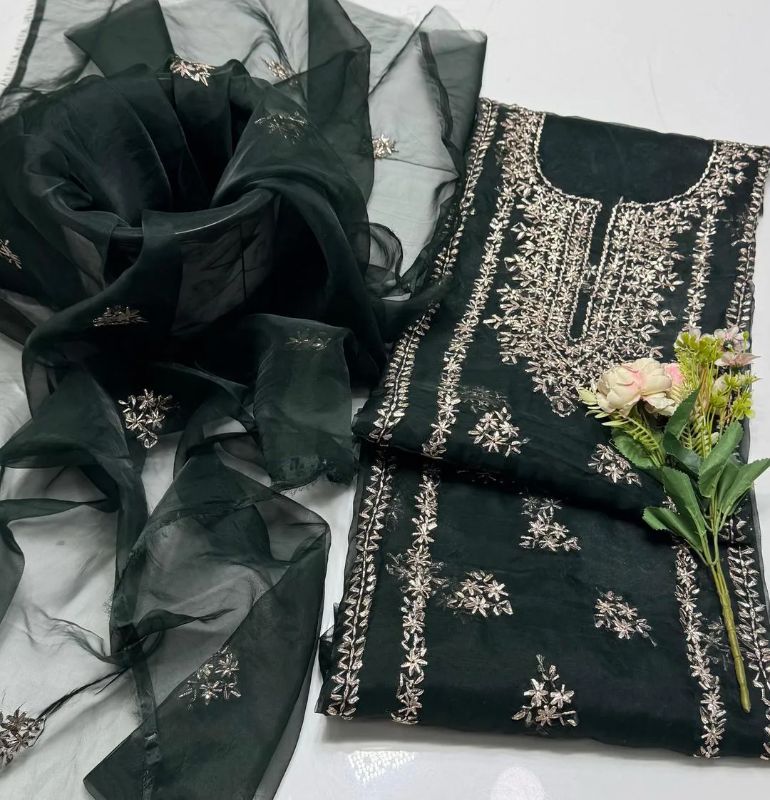 2 PC Hand Embroidered Organza Unstitched Suit #Design No 10