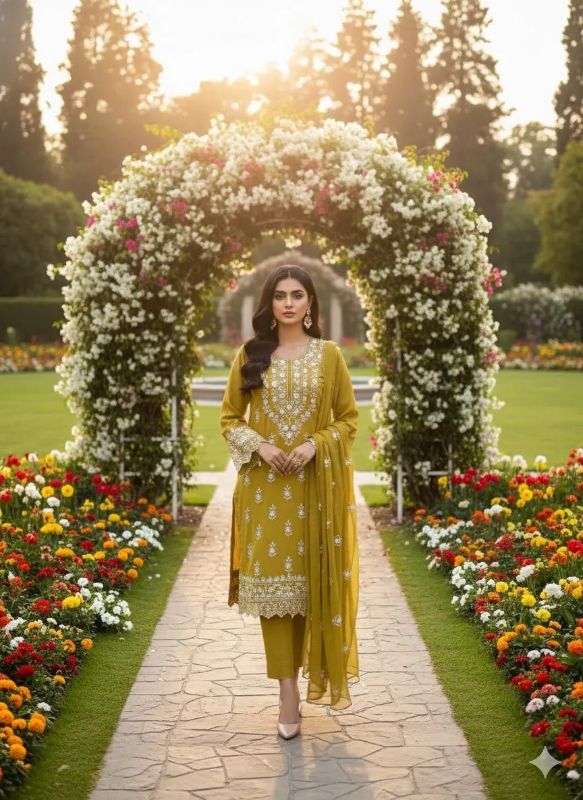 2 PC Embroidered Hand Work Shiffon Unstitched Suit #Design No 5