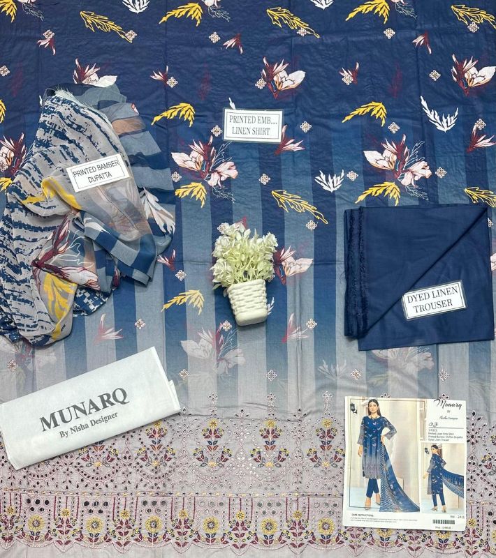 3 Pcs Women's Unstitched Printed Embroidered Suit #Design 03