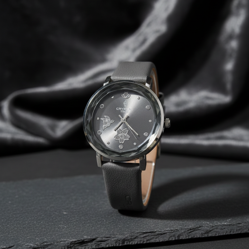 Crystal Time Womens Strap Watch With Crystal Embellishments On The Dial Premium Quality Elegant Design