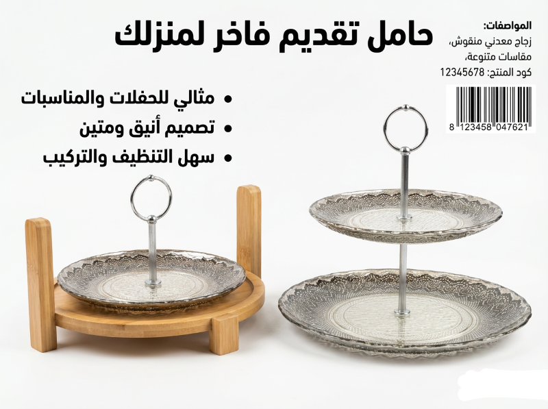 مضيفة طبقتين زجاج مزخرف اسود