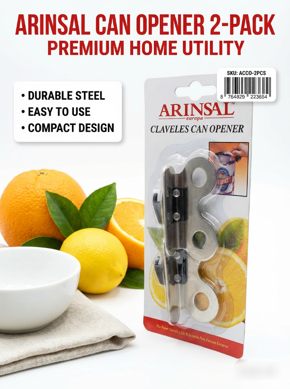 فتاحة علب ، وهي عبارة عن مجموعة من قطعتين من الفولاذ المقاوم للصدأ والبلاستيك ABS مصممة للاستخدام في المطبخ.
