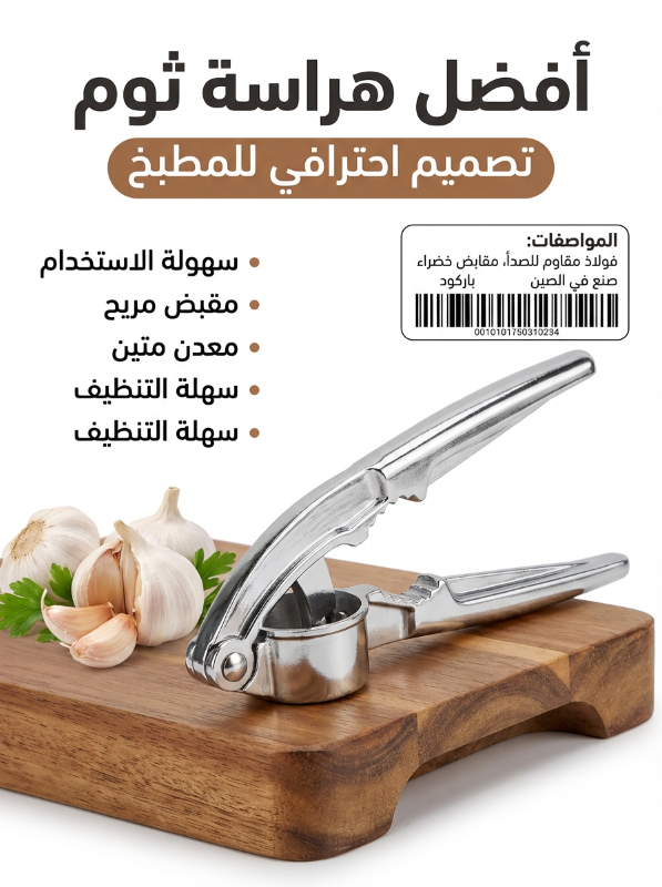 مكبس ثوم احترافي من الفولاذ المقاوم للصدأ