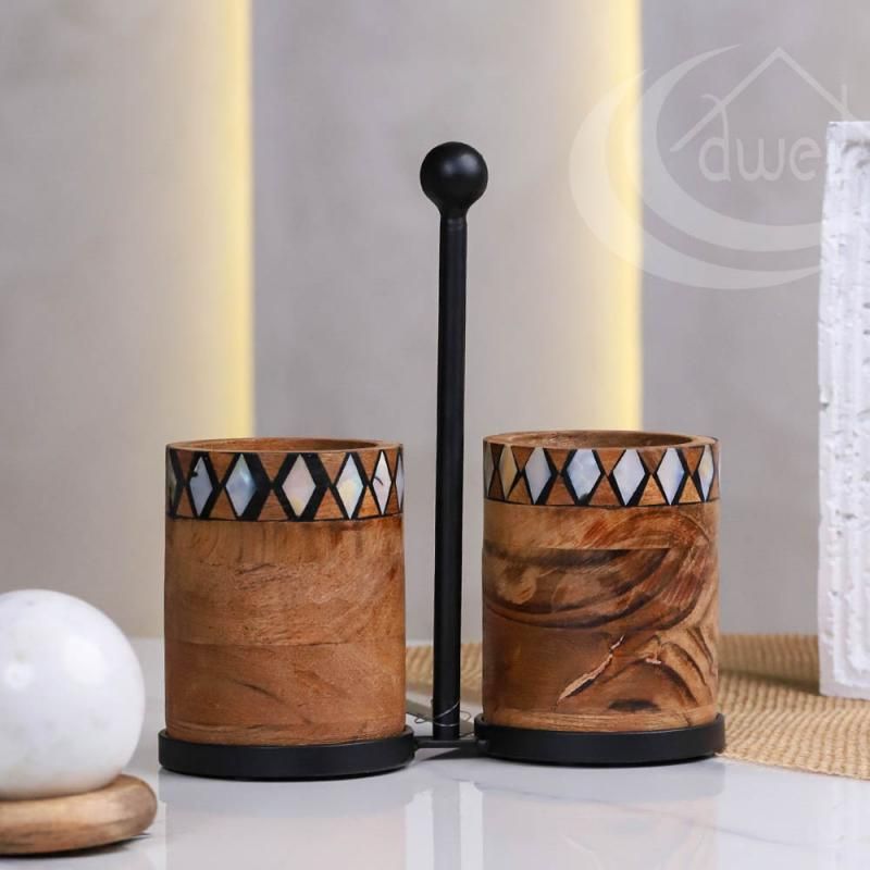 حمالة سكاكين /2 خشب منقش مصدف هندي