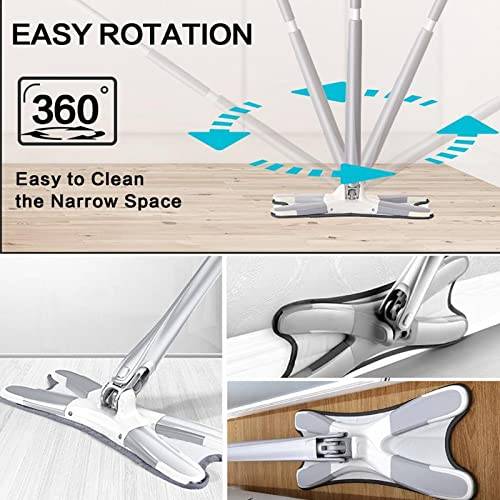 X Shape Microfiber Flat Mop |Hands-Free Squeeze System |360° Flexible Head | Wet and Dry mop for Home Kitchen with 1 Super-absorbent Microfiber Pads