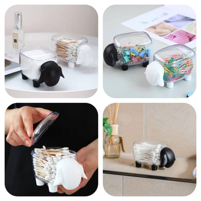 Cute Sheep Cotton Swabs Holder Dispenser with Dustproof Lid Cosmetic Pad Dispenser