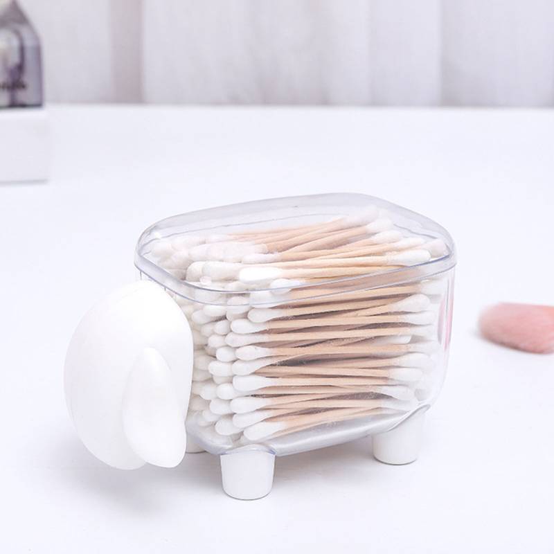 Cute Sheep Cotton Swabs Holder Dispenser with Dustproof Lid Cosmetic Pad Dispenser