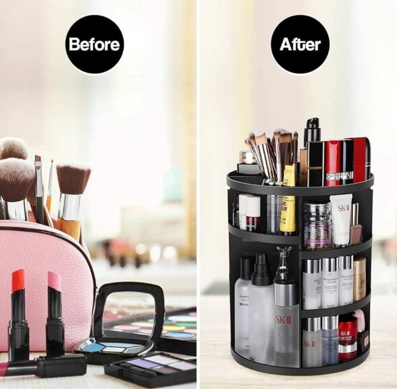 Makeup organizer 360 degree rotating cosmetic storage organizer plastic