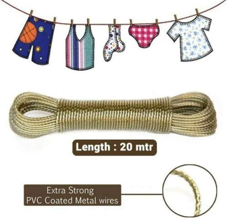 Heavy Duty Wet Clothes Laundry PVC Metal Inner Rope (20 Meter Length)