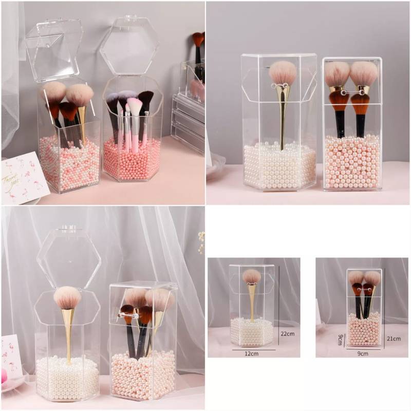 Acrylic Pearl Cosmetic Brush Holder With Pearls