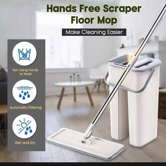 FLAT SCRATCH FLOOR CLEANING MOP WITH TWO MOP HEADS