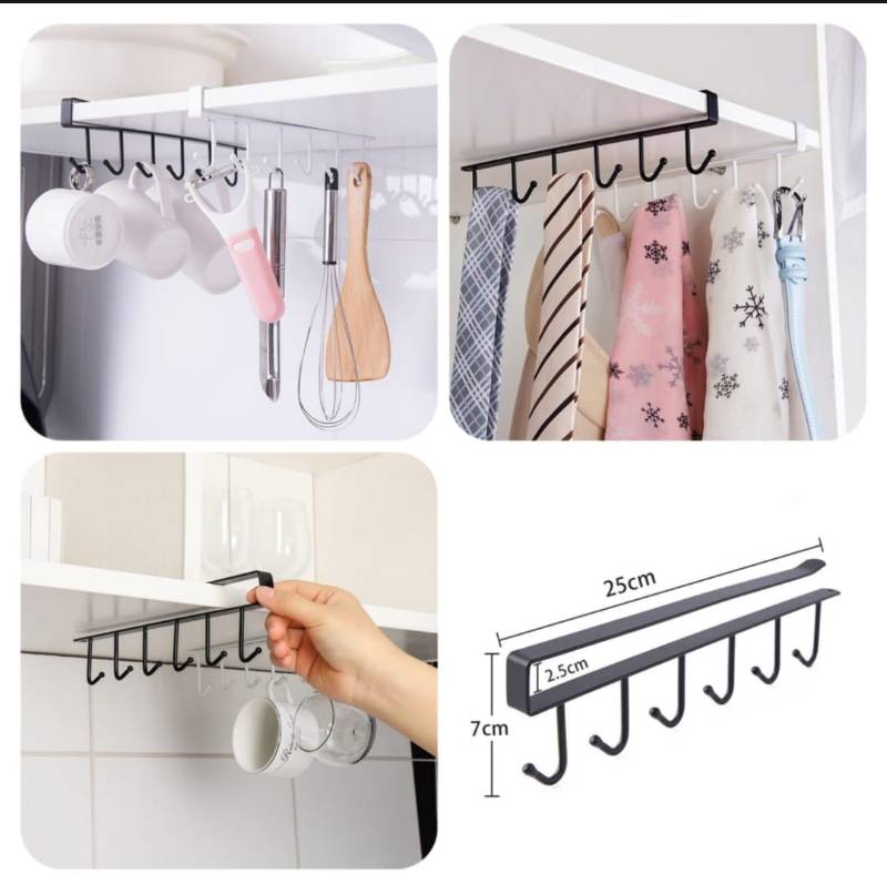 6 Metal Hook Under Cabinet Mug Holder