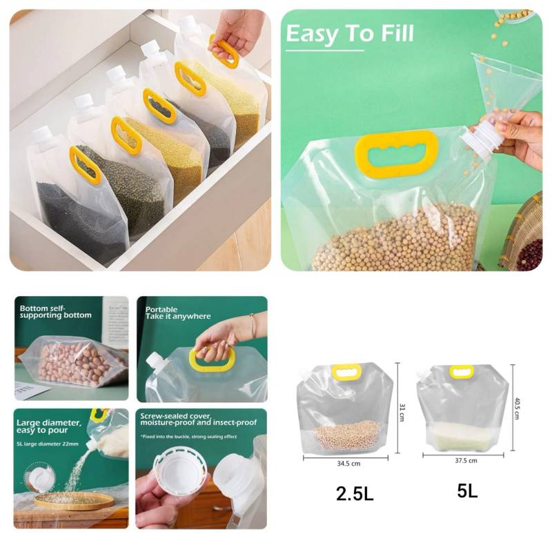 Kitchen Storage Sealed BagTransparent Stand-Up Cereals Nozzle Storage Bag Pack Of 3