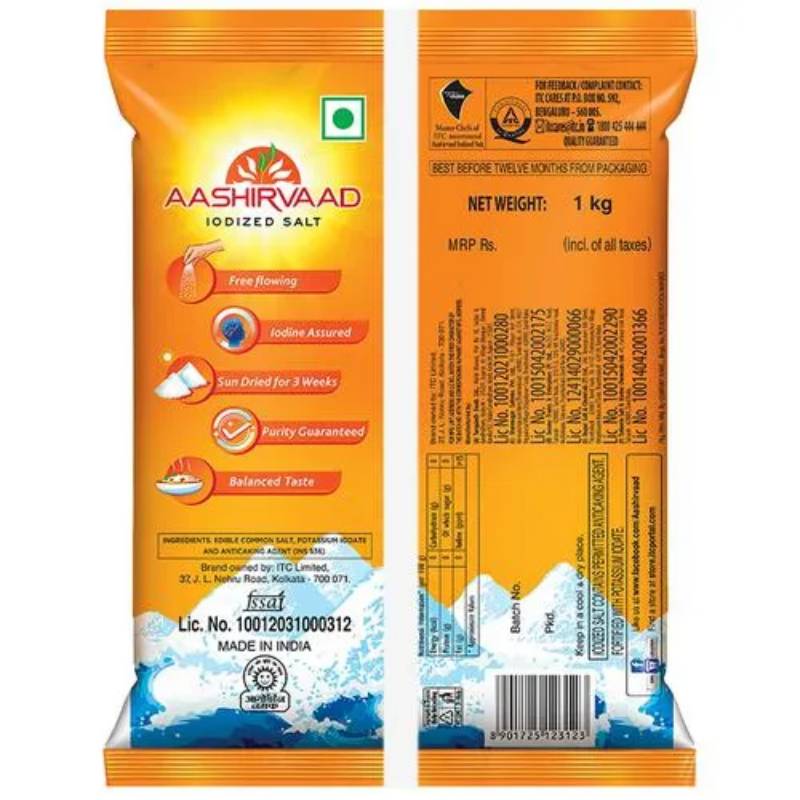 Aashirvaad Salt/Uppu - Iodised, 1 kg