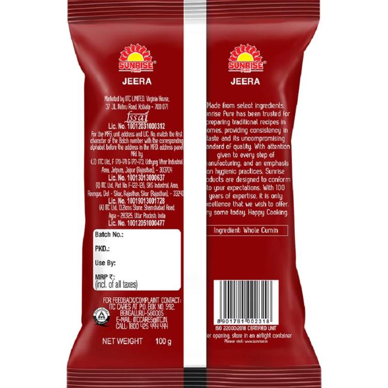 Sunrise Pure, Jeera Whole Spice - 100 grams