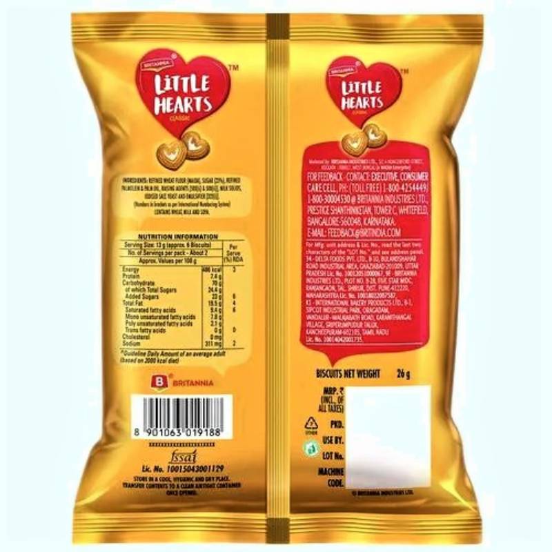 Britannia Little Hearts - Classic, Heart-Shaped, Sugar Sprinkled Biscuit, 26 g