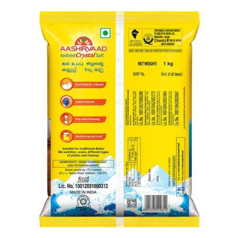 Aashirvaad Iodized Crystal Salt/Uppu, 1 kg