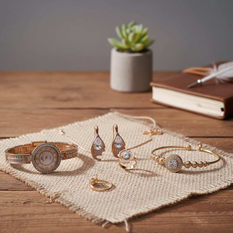 The Midnight Elegance Gold-Tone Jewelry & Timepiece Collection