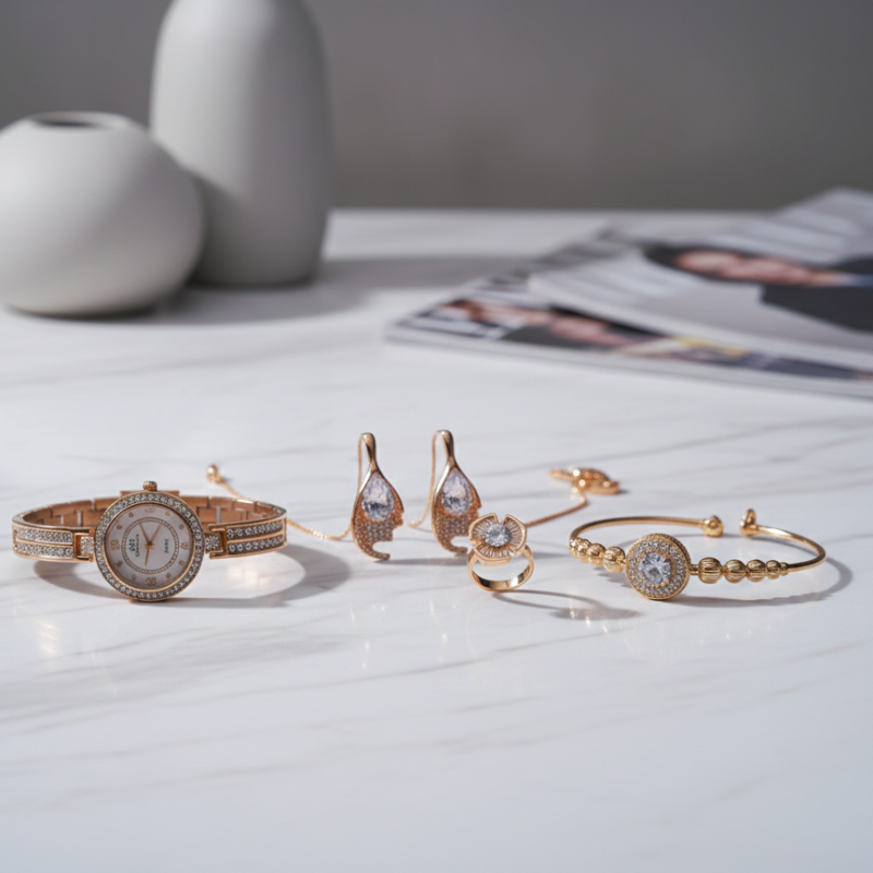 The Midnight Elegance Gold-Tone Jewelry & Timepiece Collection
