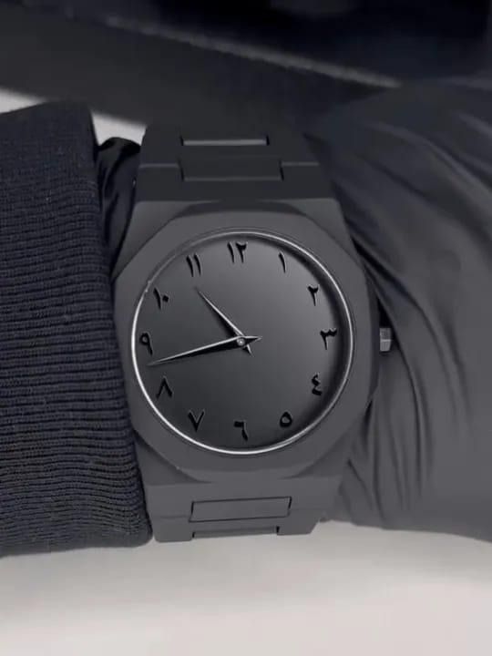 The Noir Eastern Minimalist – Matte Black Octagonal Timepiece ( without box)