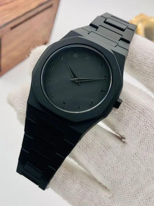 The Noir Eastern Minimalist – Matte Black Octagonal Timepiece ( without box)