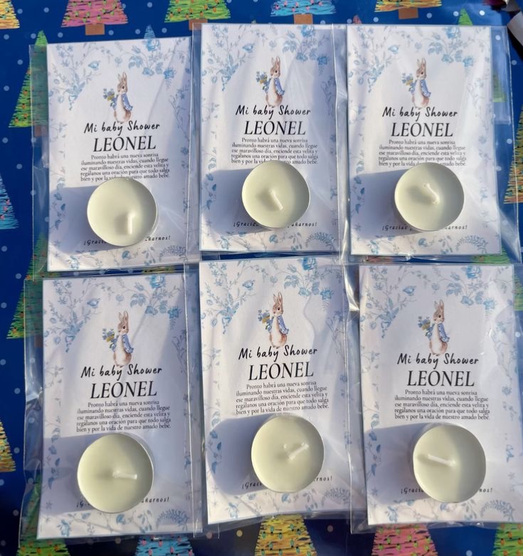 Recordatorio de vela para bautizo o baby shower