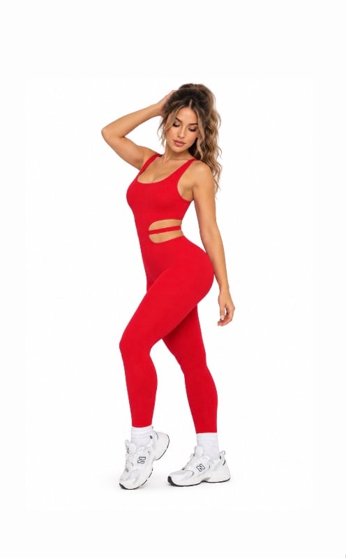 Jumpsuit deportivo rojo con abertura