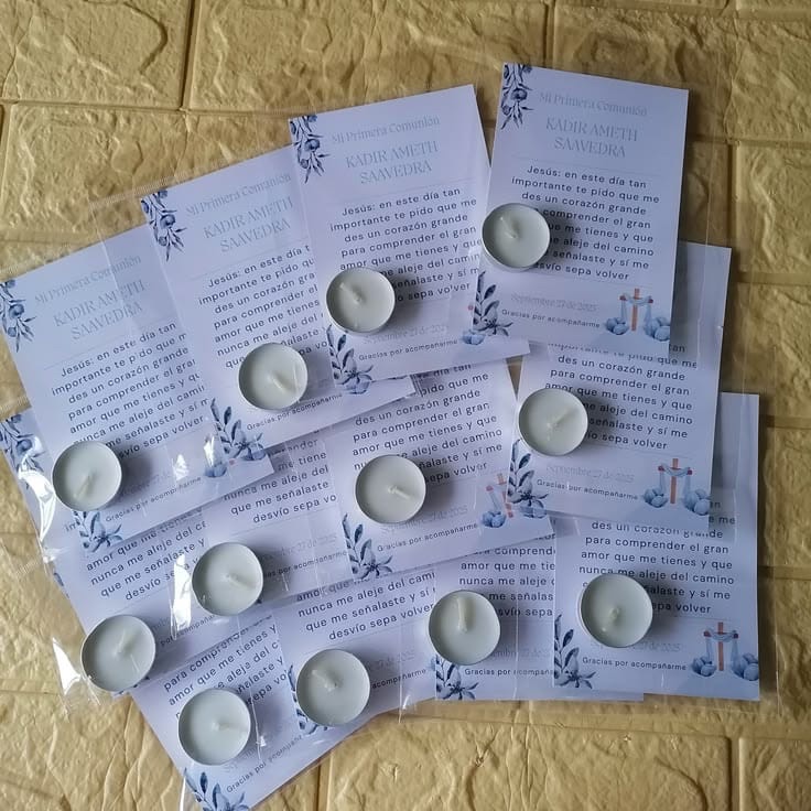 Recordatorio de vela para bautizo o baby shower
