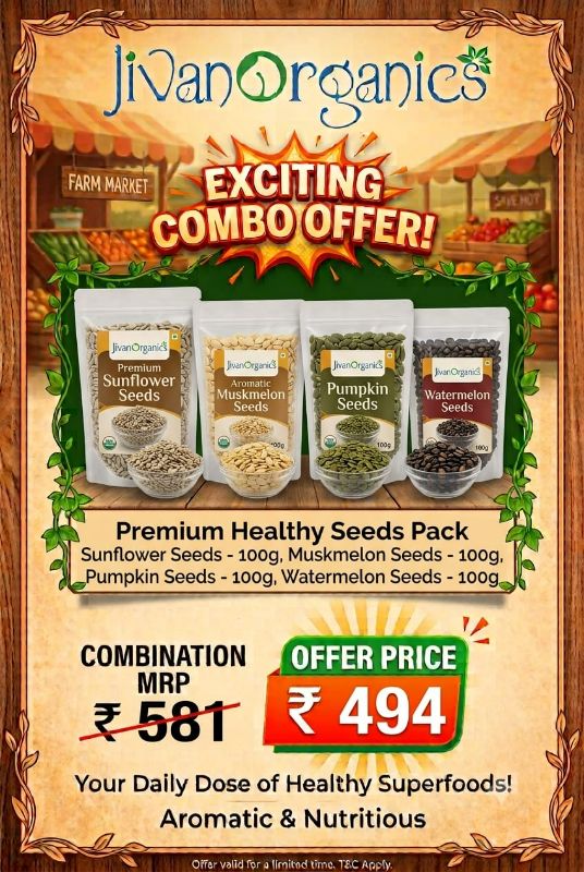 Jivan Organics Combo - Sunflower | Muskmelon | Pumpkin | Watermelon Seeds