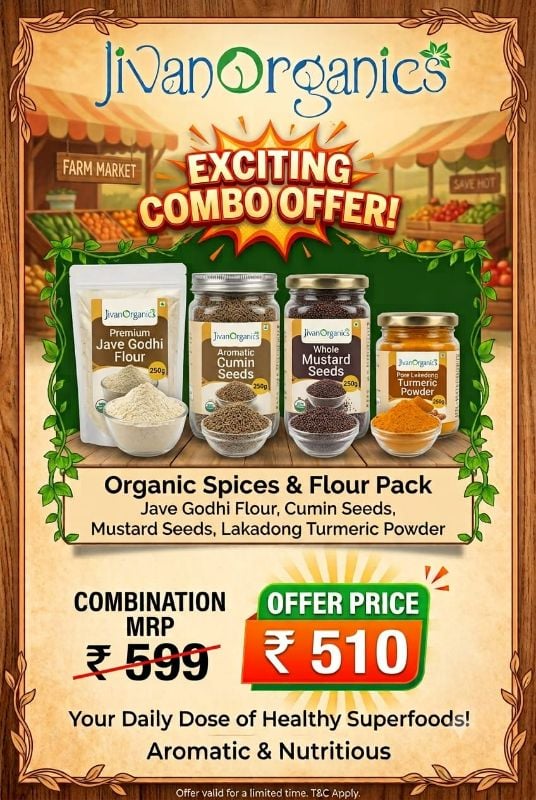 Jivan Organics Combo - Jave Godhi Wheat Flour | Lakadong Turmeric Powder | Cumin Seeds | Mustard Seeds